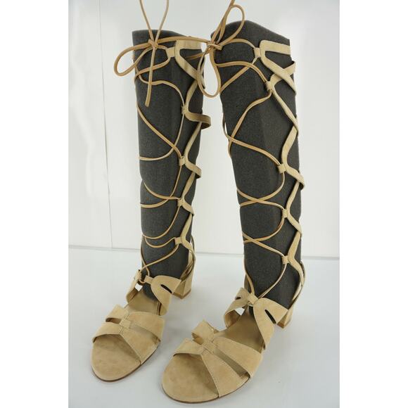 Stuart Weitzman Roman Gladiator Suede Sandal Size 8 Block Heel Open Toe $425 New - Picture 9 of 11